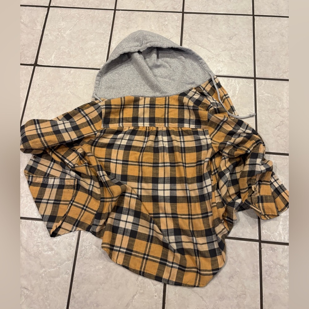 American Eagle Outfitters Plaid flannel hoodie - Yellow and Gray